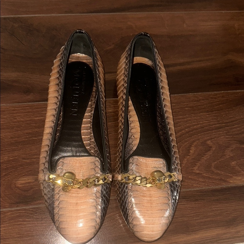 Brown Snake Print Loafers